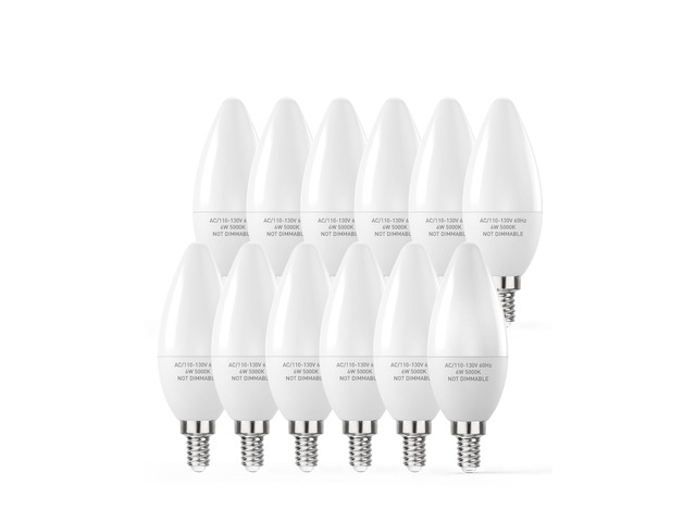 B11 E12 6W LED Candelabra Bulb 600lm 5000K 12-Pack Bright 60W Equivalent High CRI 85+ for Ceiling Fan Chandelier Energy Efficient Flicker Free,...