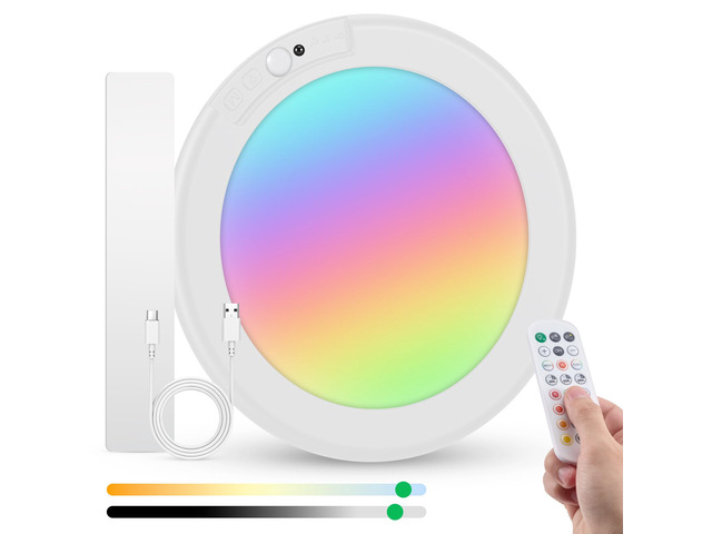 RGB Rechargeable Waterproof Shower Ceiling Light for Bathroom Inside 12 Color Changing Motion Sensor Wireless LED Mood Battery Operated Wall Lights...