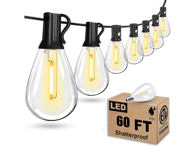 60FT Outdoor String Lights, Waterproof 16+1 Edison Shatterproof Bulbs Led Outside Patio Lights for Porch Deck Garden Backyard Balcony Wedding Party...