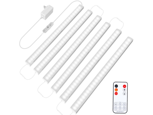 6 PCS 12-inch Plug-in Under Cabinet Lights, Ultra-Thin Daylight White Dimmable Lighting for Kitchen Cabinets, Counters, Workbenches, Desks and Shelves