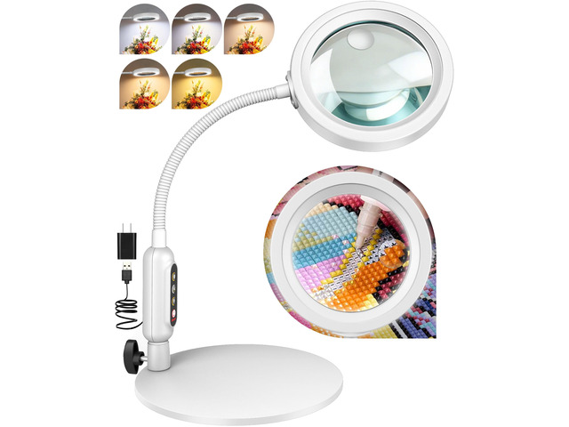 30X 10X Magnifying Glass with Light and Stand, 5 Color Modes Stepless Dimmable, Optical Grade HD Lens, LED Lighted Magnifier Hands Free with 16in...