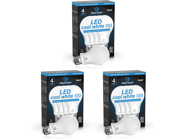 A19 LED Light Bulbs 100 Watt Equivalent - UL Listed - Cool White 4000K Light Bulbs, 15W Non-Dimmable, 1500 Lumens (12 Pack)