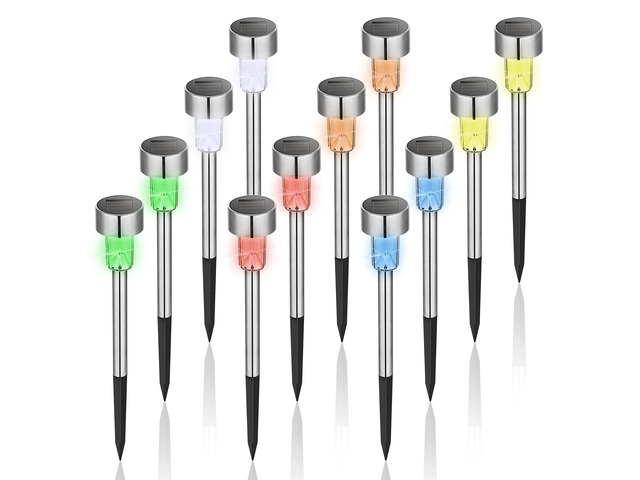 Outdoor Waterproof Multicolor Solar Garden Lights, 12 Pack Stainless Steel LED, Color-Changing Glow, Ideal for Patio Lawn Yard Landscape, Garden &...