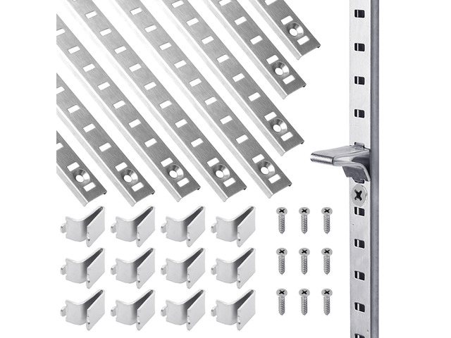 20 Packs 17 Inches Metal Pilaster Shelf Bracket Rails with Adjustable Shelving Support Clips and Mount Screws for Cabinet, Shelves Storage