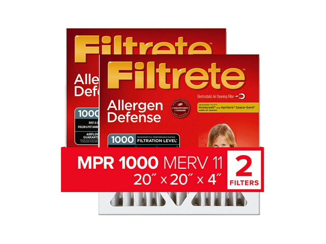 20x20x4, AC Furnace Air Filter, MPR 1000 DP, Micro Allergen Defense Deep Pleat, 2-Pack (actual dimensions 19.88 x 19.88 x 4.31)