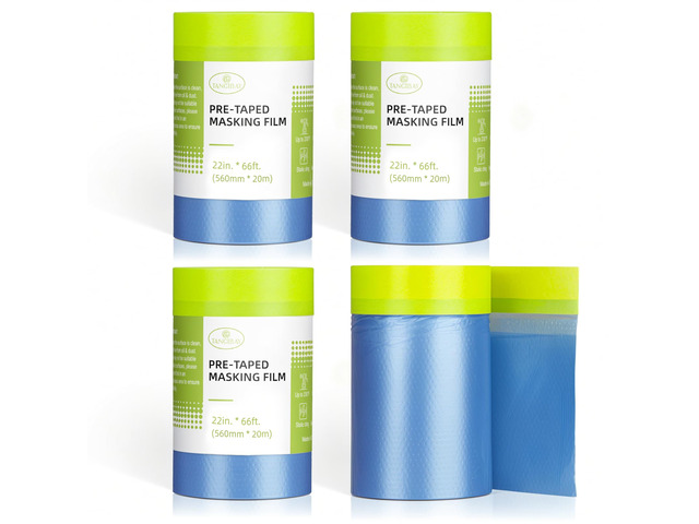 Pre-Taped Masking Film for Painting - 22' x 66' Painters Plastic Sheeting with Automotive Paint Tape and Drape for Covering Cars, Walls, Windows...