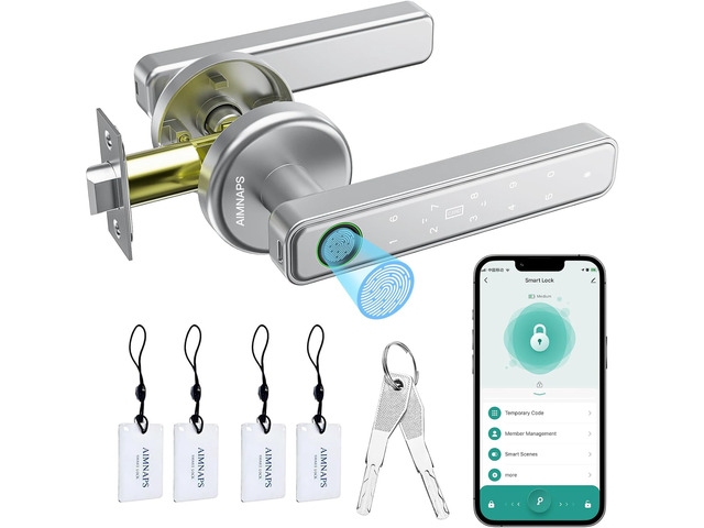 Fingerprint Door Lock, Door Locks for Bedroom, Keyless Entry Door Knob with Handle,Generate Passcode Remotely-Smart Door Lock for Apartment, Office...