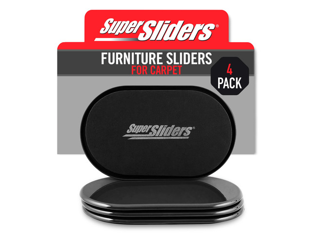 5-3/4' x 9-1/2' XL Oval Reusable Furniture Sliders for Carpet, Anti-Slip Protective Furniture Moving Pads for Beds, Sofas, Dressers, Set of 4, Black