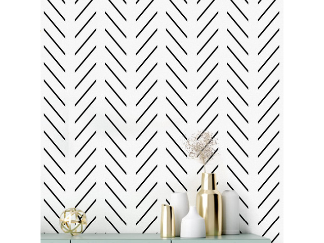 Black and White Peel and Stick Wallpaper Herringbone Contact Paper 17.7in x 393.7in Black Geometric Removable Wallpaper Modern DIY Self Adhesive...