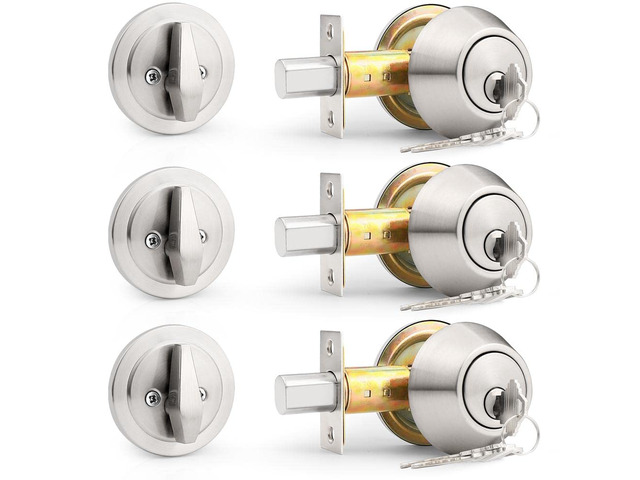 (3 Pack) Keyed Alike (Combo Packs) Single Cylinder Deadbolts Brushed Nickel, Keyway Keys Handleset, 3 Keys Anti-Theft Interior& Exterior Door...