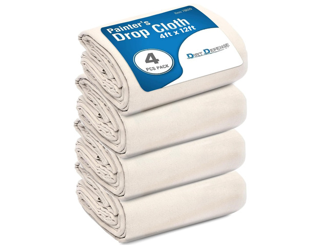 Pack of 4: 4x12 Drop Cloth Cotton Tarp Large Canvas Tarp for Art Supplies, Drop Cloths for Painting Supplies/Paint Canvas Fabric and Furniture...