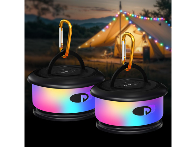 2-Pack Camping String Lights, Retractable 4 in 1 Camp Lights 32.8FT Rechargeable Fairy Lamp Outdoor Waterproof, RGB Portable Hanging Lantern for...