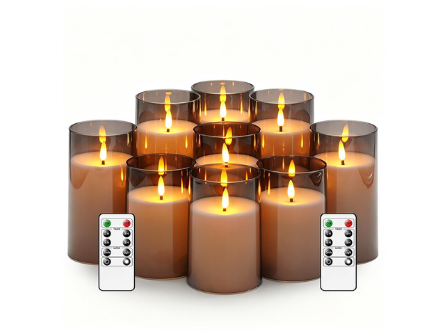 Flickering Flameless Candles Battery Operated with Remote and 2/4/6/8 H Timer Acrylic Led Pillar Candles Pack of 9 (D 3' xH 4' 5' 6') with...