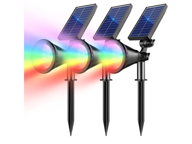 Solar Lights Outdoor Waterproof Spot Lights, Multicolor 3 Pack Adjustable, 8 Modes, RGB Color Changing Solar Landscape Lights for Halloween...