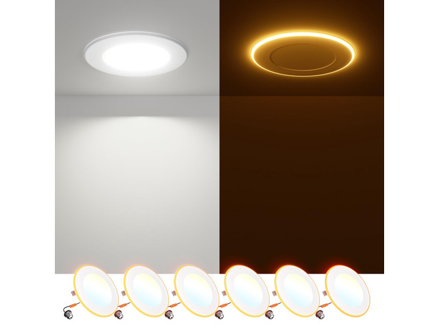 6 Pack 4 Inch 5CCT LED Recessed Lighting with Night Light 2700K/3000K/4000K/5000K/6000K Selectable,Dimmable Retrofit Flat Can Lights, 700LM,7W=60W,...
