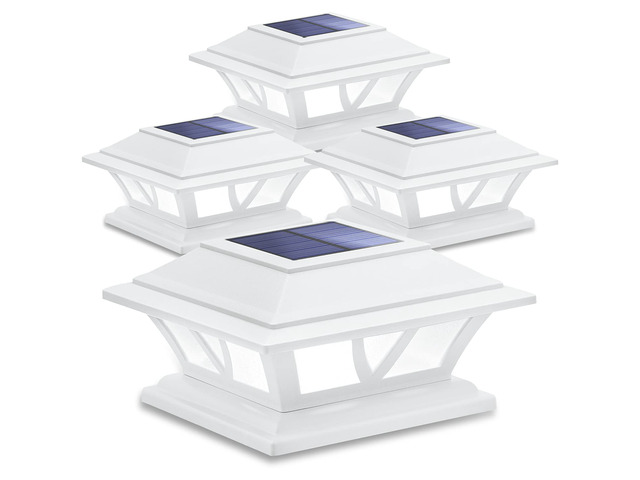 Solar Post Lights Outdoor 2 Modes LED, 4 Pack White (Warm/White) Solar Post Cap Lights, Solar-Powered Waterproof Deck Fence Lights for 4x4 5x5 &...