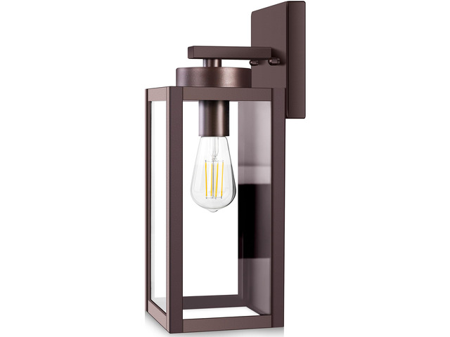 Outdoor Wall Light, Modern Exterior Porch Sconce Lighting, Brown Waterproof, Rust-Resistant, Durable Metal with Clear Glass, Standard E26 Socket,...