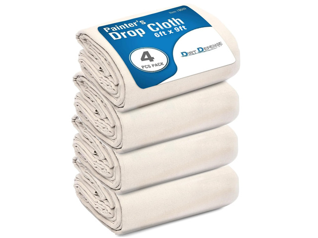 6x9 Pack of 4 Drop Cloth Cotton Tarp Large Canvas Tarp for Art Supplies, Drop Cloths for Painting Supplies/Paint Canvas Fabric and Furniture Cover...
