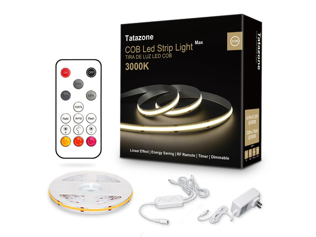 White COB Led Strip Lights Max with RF Remote 3000K, 16.4ft, CRI93+, Dimmable, Bright, Adhesive Indoor for Living Room, Shelf, Cabinet