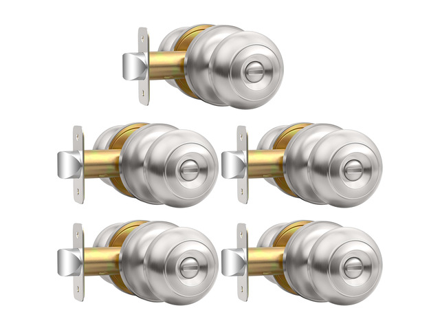Interior Door Knobs Keyless, Privacy Door Knob with Lock 5 Pack Brushed Nickel Keyless Door Locks for Bedrooms, Privacy Bathroom Door Knob...