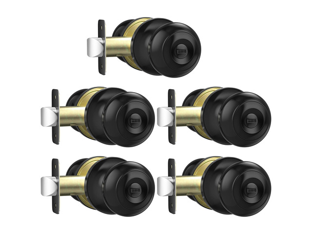 Black Door Knobs Interior Keyless Privacy Door Knob with Lock 5 Pack Matte Black Keyless Door Locks for Bedrooms, Privacy Bathroom Door Knob...
