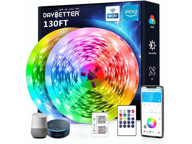 130ft Smart WiFi Led Lights, Led Strip Lights Work with Alexa and Google Assistant, App Voice Remote Control Music Sync Color Changing RGB Strip...