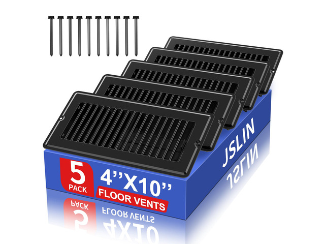 4x10 Floor Register Vent Covers for Home Floor Wall Ceiling with 10 Screws 5 Pack Heavy Duty Steel Walkable Black Floor Vents, Rust Proof Finish,...