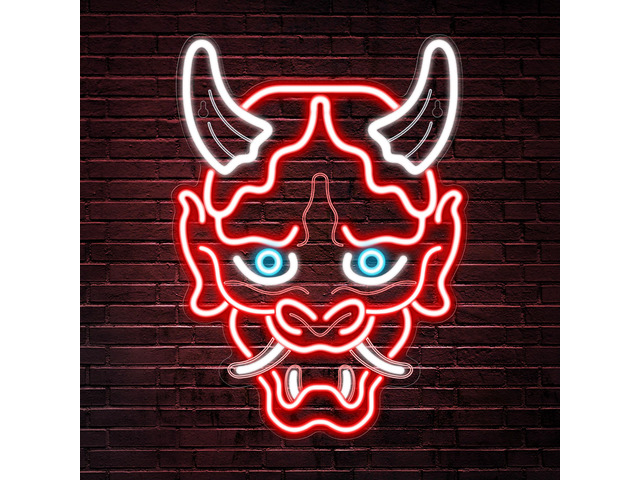 Hannya Mask Neon Sign, Anime Japanese Neon Sign for Gamer Room Bar Tattoo Studio Decor LED Oni Mask Neon Light for Bedroom Boys, Gaming Wall...