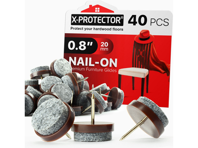 Nail-on Felt Pads 40 PCS - 0.8' Felt Furniture Pads Felt Chair Pads for Hardwood Floors - Floor Protectors for Furniture Legs - Furniture Sliders...
