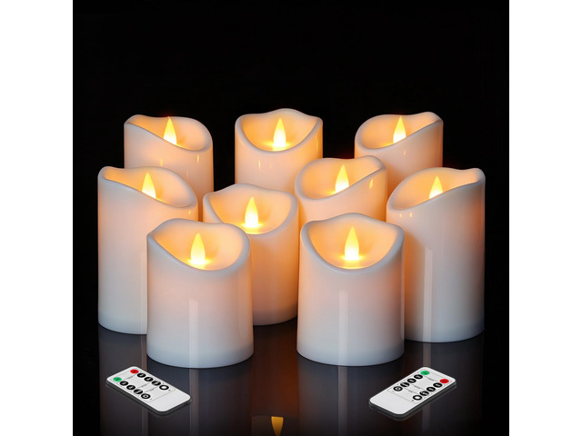Flameless Candles Set of 9 Plastic LED White Pillars with 2 Remotes & Timer, Battery Operated Outdoor Decor for Garden Patio, Wedding & Home...