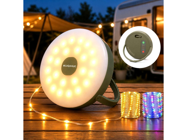 Camping String Lights, 32.8FT Rechargeable with Storage Reel, 8 Modes Quick Storage Rechargeable Tent Light,Waterproof Hanging LED Design for...