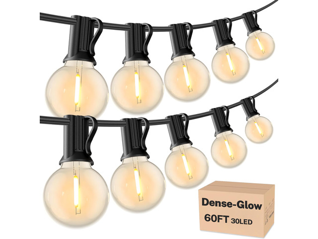 60 FT Outdoor String Lights, LED Patio Light 32 LED Waterproof Bulbs Shatterproof G40 Bulb, Dimmable Outside Hanging Connectable Globe Lighting for...
