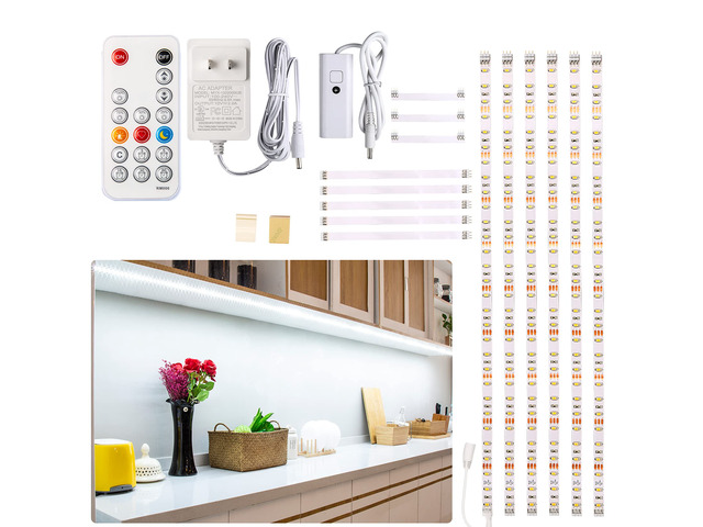 9.8ft Under Counter Light, Dimmable LED Cabinet Lighting with Remote 6 PCS 20inch,6000K White, Timing, 16W 1500LM, Light Bars with RF Remote for...