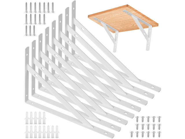8 Pcs Heavy Duty Shelf Brackets, Floating Metal Shelf Brackets, White, 11.81 x 7.48 Inch, Wall Mount, Powder Coated Iron