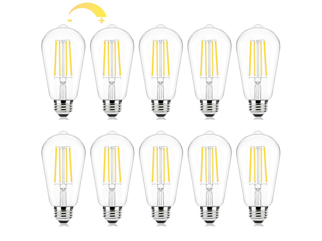 10-Pack Dimmable Led Light Bulbs 60W Equivalent, Vintage Edison Light Bulbs, 2700K Warm White ST58 7W LED Bulb Super Bright 850LM, 90+CRI, Clear...