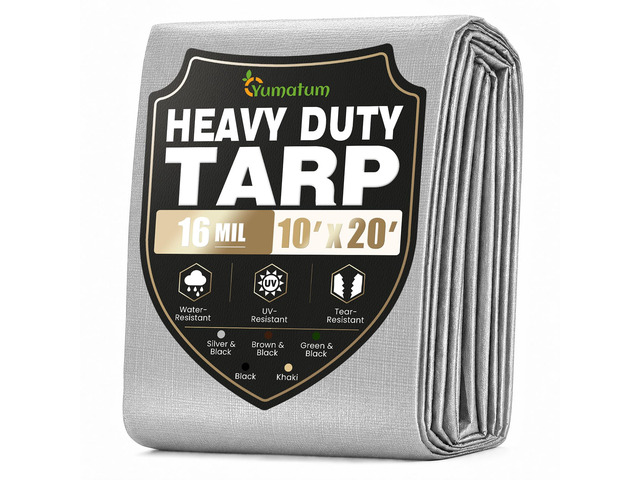 16 Mil 10x20 FT Heavy Duty Waterproof Tarps for Outdoor, Silver Heavy Duty Tarps with Reinforced Edges & Rustproof Grommets, Waterproof Cover for...