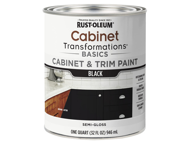 Cabinet Tranformations & Trim Paint, Black, Quart Cabinet paint, Smooth durable finish, Easy-clean coating, Quick dry formula, For cabinets and trim