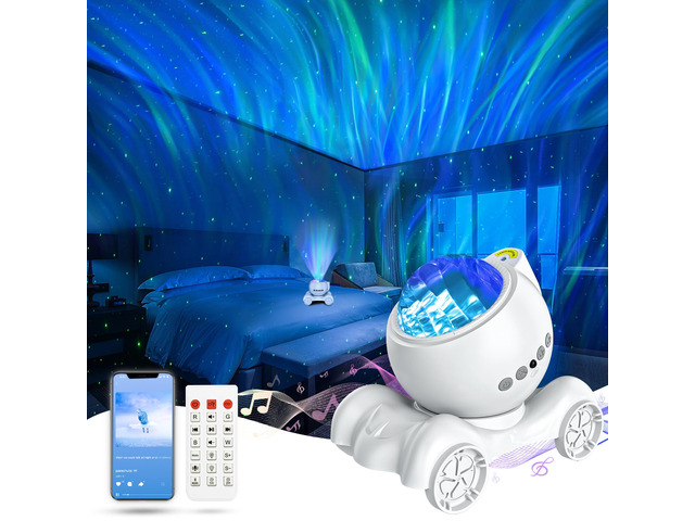 Aurora Light Projector Northern Lights Bluetooth Speaker, Pure White 33 Dynamic Light Effects, 8 Soothing White Noises, Remote Timer, 360°...
