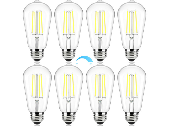 8 Pack Edison Light Bulbs 60W Equivalent, Dimmable Light Bulbs, 7W, 850LM Vintage E26 LED Bulb 5000K Daylight White, 90+CRI, ST58 Clear Glass...