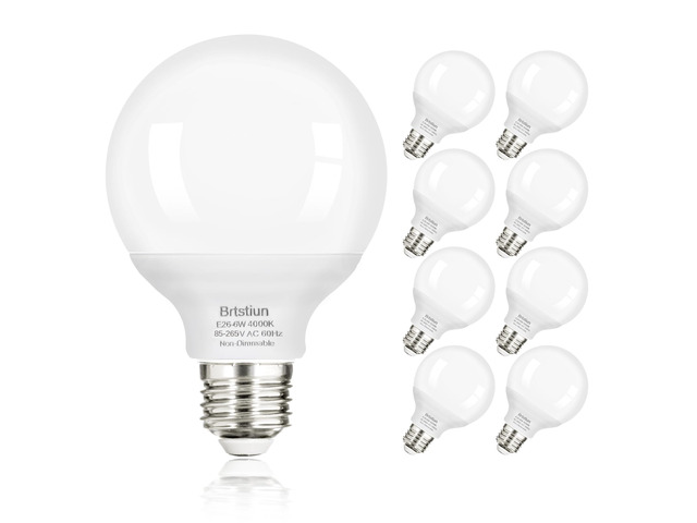 G25 LED Vanity Light Bulbs for Bathroom, Globe Bulb 40W Equivalent 4000K Natural White, E26 Base Round Bulb for Makeup Mirror, 6W LED Replaces 40W...