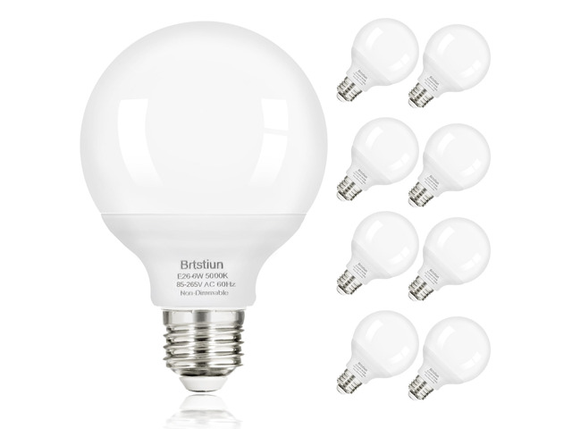 G25 LED Vanity Light Bulbs for Bathroom, Globe Bulb 40W Equivalent 5000K Daylight White, E26 Base Round Bulb for Makeup Mirror, 6W LED Replaces 40W...