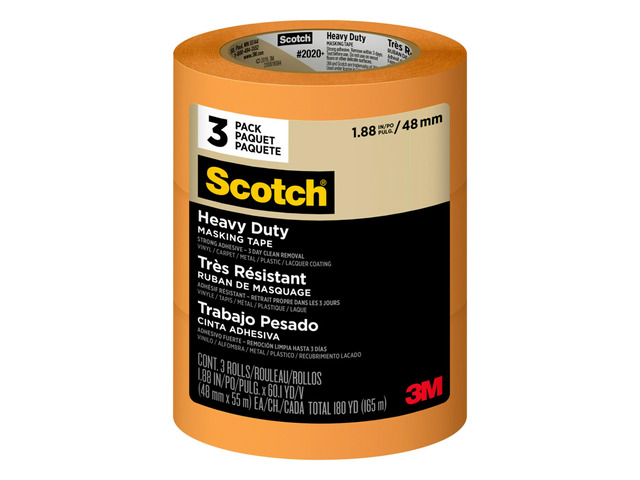 Heavy Duty Painter's Tape, 3 Rolls, 1.88 in x 60.1 yd, for Use On Vinyl, Carpet, Metal, & Plastic, Indoor & Outdoor Masking Tape, Bonds...