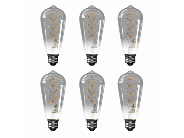 ST64 LED Edison Bulbs, Smoky Grey, 4W 150 Lumens, 2300K E26 Base 6 Pack