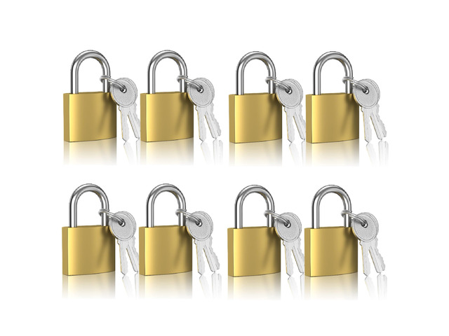 8 Pcs Small Keyed Padlocks, 32mm, Gold, Compact, D Shape, Hardened Alloy, Securing Luggage, Gym Lockers