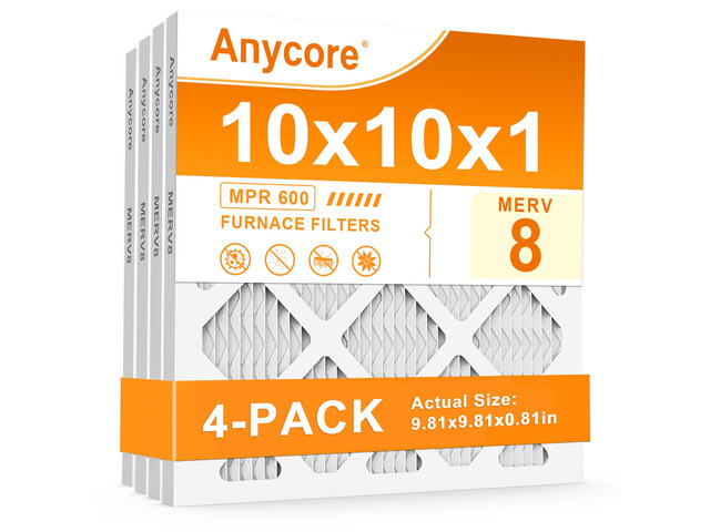 10x10x1 Air Filter 4 Pack MERV 8 HVAC AC Furnace Pleated Air Filters for Home Office MPR 600 FPR 5 (Actual Size: 9.81x9.81x0.81 inch)