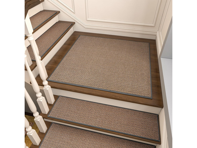 Non Slip Stair-Treads Matching-Mat for Wooden Steps Square Rubber Backing Non Slip Stair Landing Mat 30x30 inch Light Gray