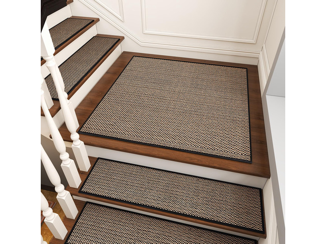 Non Slip Stair-Treads Matching-Mat for Wooden Steps Square Rubber Backing Non Slip Stair Landing Mat 30x30 inch Black
