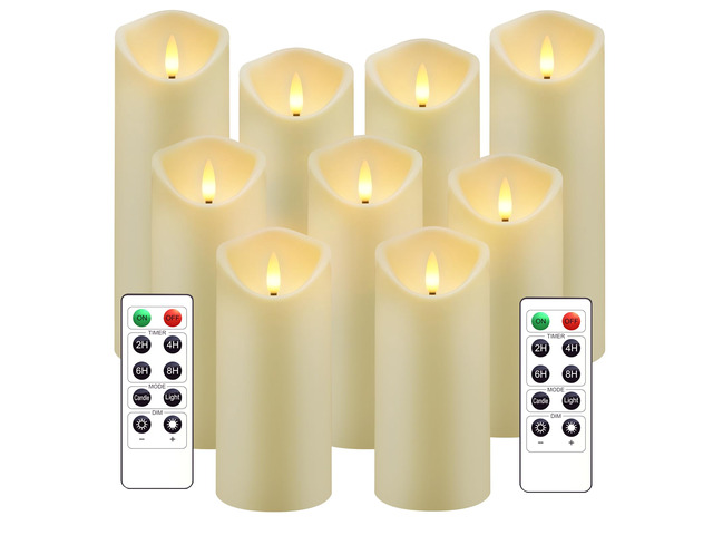 Flickering Flameless Candles, Battery Operated Acrylic LED Pillar Candles with Remote Control and Timer,Set of 9 (Ivory)
