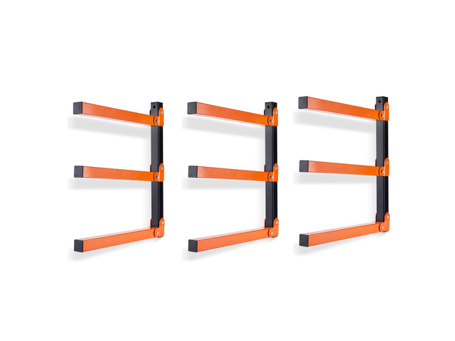 Wall Mount Wood Organizer and Lumber Storage Rack with 3-Level Garage Metal Wood Storage Rack for Indoor & Outdoor Use, Orange 3 Pack