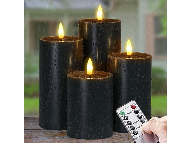 Outdoor Halloween 4pcs Flameless Waterproof Candles with Handy Remote Control, Cycle Timer Battery Operated Candle Grease LED Flickering Pillar...